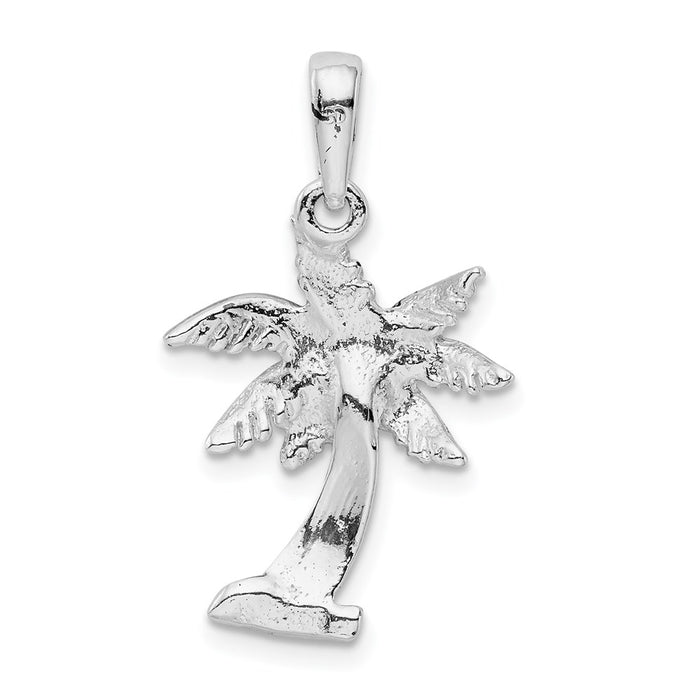 Million Charms 925 Sterling Silver Nautical Coastal Charm Pendant, Palm Tree with Palms & High Polish Trunk