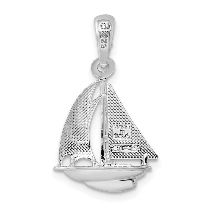 Million Charms 925 Sterling Silver Nautical  Charm Pendant, 3-D Sailboat Pendant, High Polish