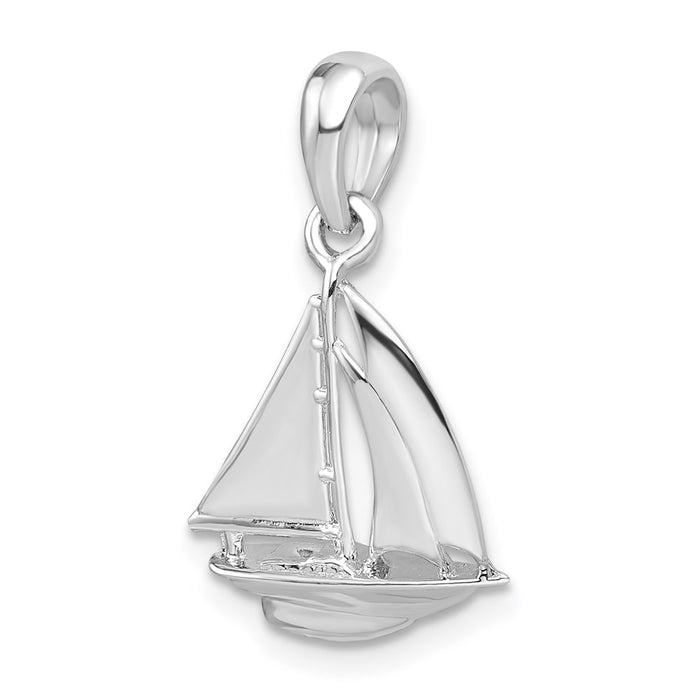 Million Charms 925 Sterling Silver Nautical  Charm Pendant, 3-D Sailboat Pendant, High Polish