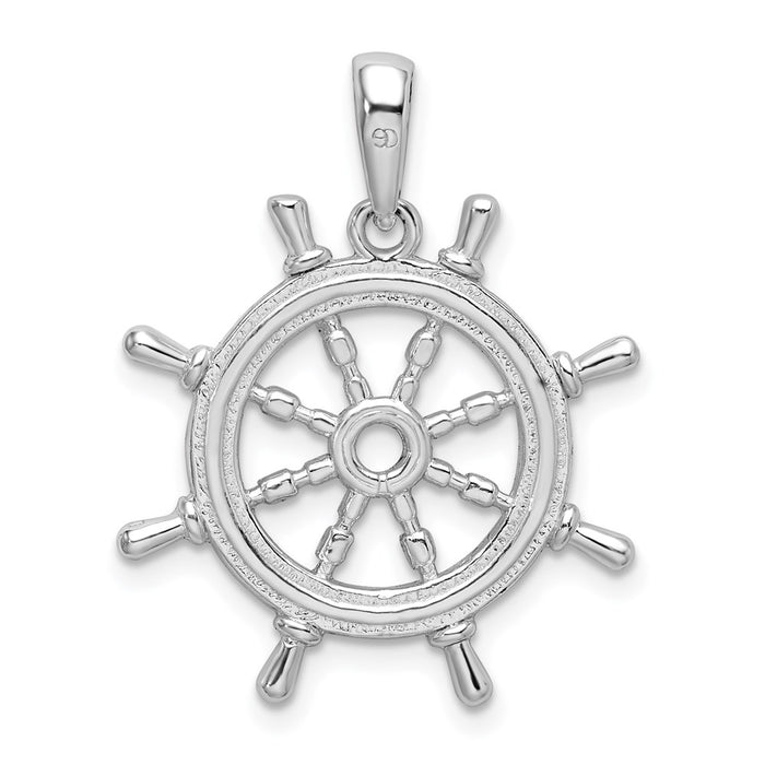 Million Charms 925 Sterling Silver Nautical Charm Pendant, 3-D Ship Wheel with Cut-Out Center