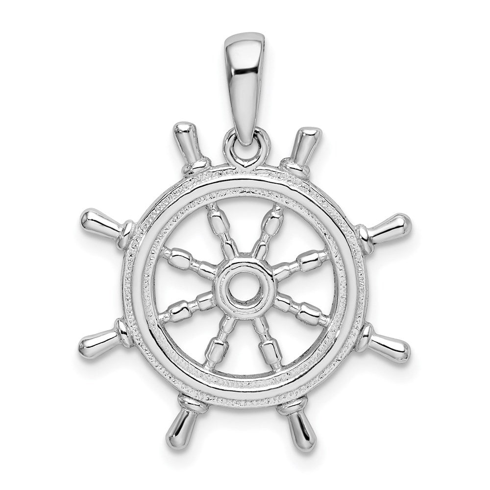 Million Charms 925 Sterling Silver Nautical Charm Pendant, 3-D Ship Wheel with Cut-Out Center