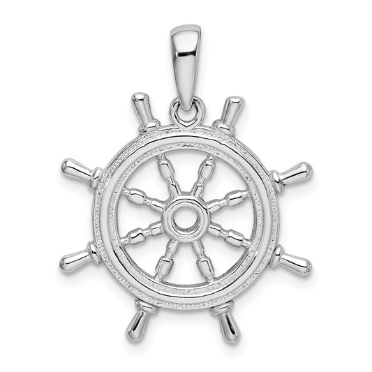 Million Charms 925 Sterling Silver Nautical Charm Pendant, 3-D Ship Wheel with Cut-Out Center