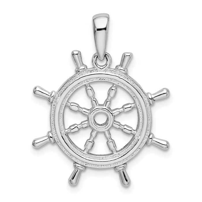 Million Charms 925 Sterling Silver Nautical Charm Pendant, 3-D Ship Wheel with Cut-Out Center