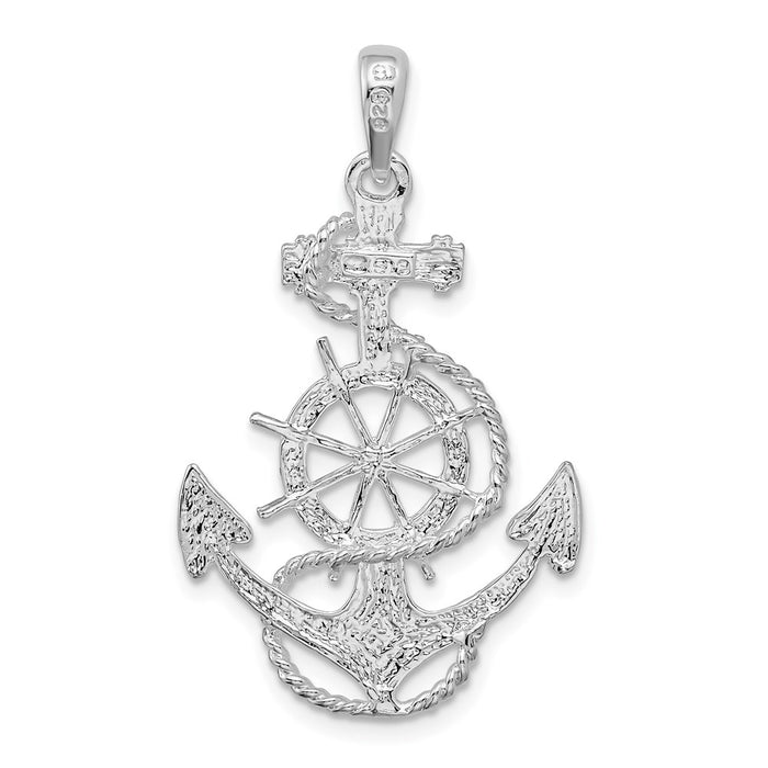 Million Charms 925 Sterling Silver Nautical  Charm Pendant, Anchor & Wheel with Flat Tips 2-D