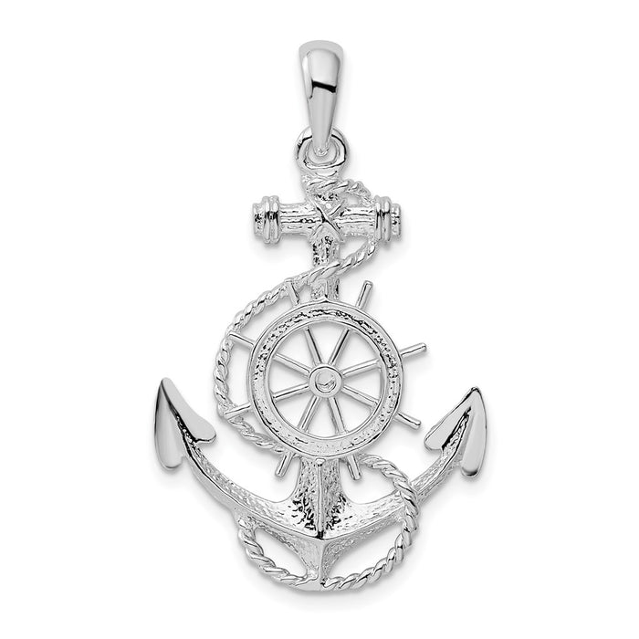 Million Charms 925 Sterling Silver Nautical  Charm Pendant, Anchor & Wheel with Flat Tips 2-D