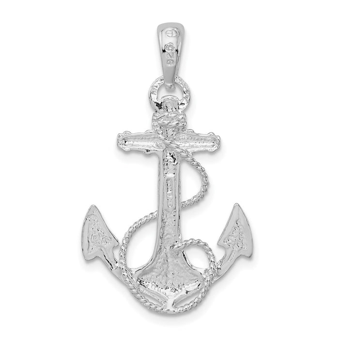 Million Charms 925 Sterling Silver Nautical  Charm Pendant, Anchor with Rope - High Polish & Textured