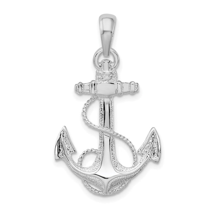 Million Charms 925 Sterling Silver Nautical  Charm Pendant, Anchor with Rope - High Polish & Textured
