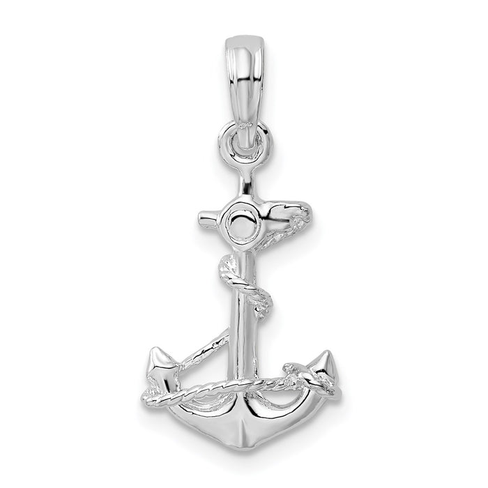 Million Charms 925 Sterling Silver Nautical  Charm Pendant, Small 3-D Anchor with Rope