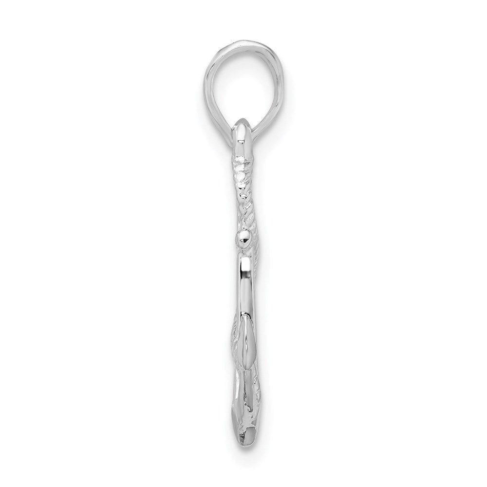 Million Charms 925 Sterling Silver Nautical  Charm Pendant, Small 3-D Anchor with Rope, High Polish & Textured
