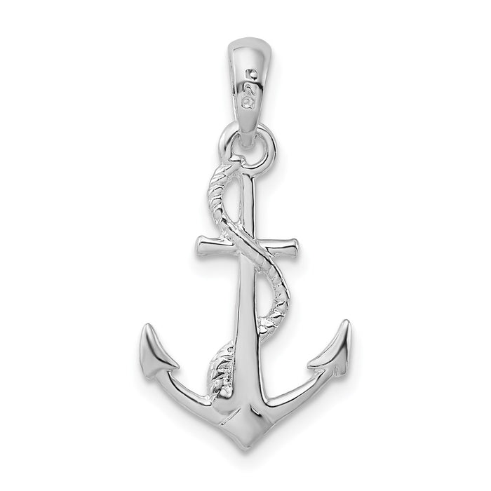 Million Charms 925 Sterling Silver Nautical  Charm Pendant, Small 3-D Anchor with Rope, High Polish & Textured
