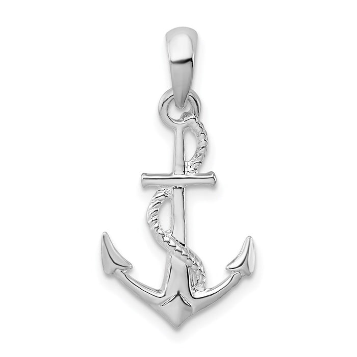 Million Charms 925 Sterling Silver Nautical  Charm Pendant, Small 3-D Anchor with Rope, High Polish & Textured