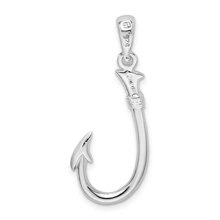 Million Charms 925 Sterling Silver Nautical Charm Pendant, 3-D Fish Hook