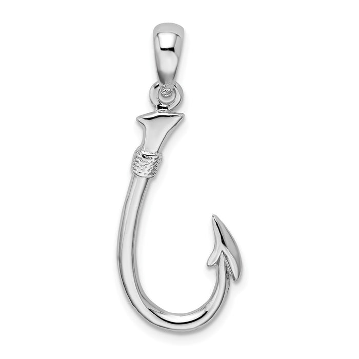 Million Charms 925 Sterling Silver Nautical Charm Pendant, 3-D Fish Hook