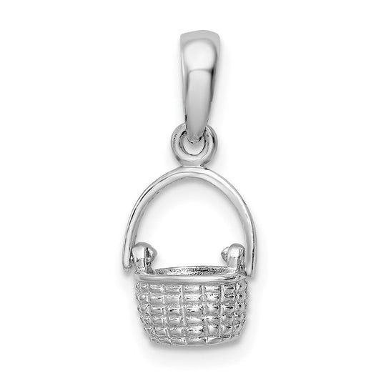 Million Charms 925 Sterling Silver Charm Pendant, Small 3-D Basket, Moveable Handle