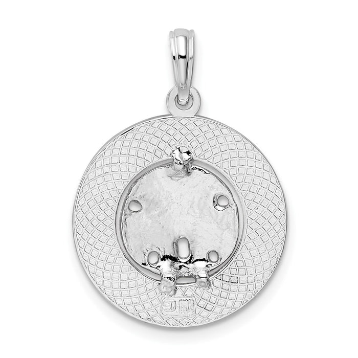 Million Charms 925 Sterling Silver Travel Charm Pendant, Turks & Caicos On Round Frame with Sand Dollar Center