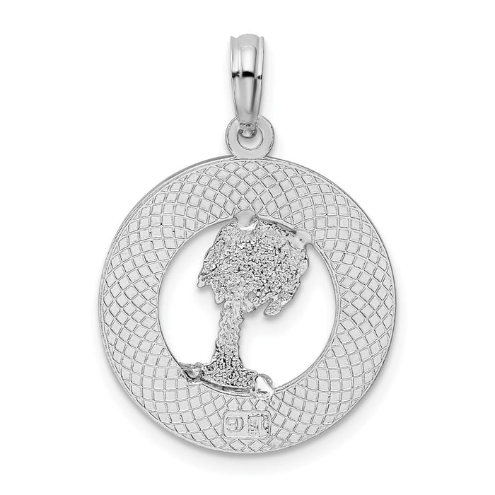 Million Charms 925 Sterling Silver Travel Charm Pendant, Turks & Caicos On Round Frame with Palm Tree Center