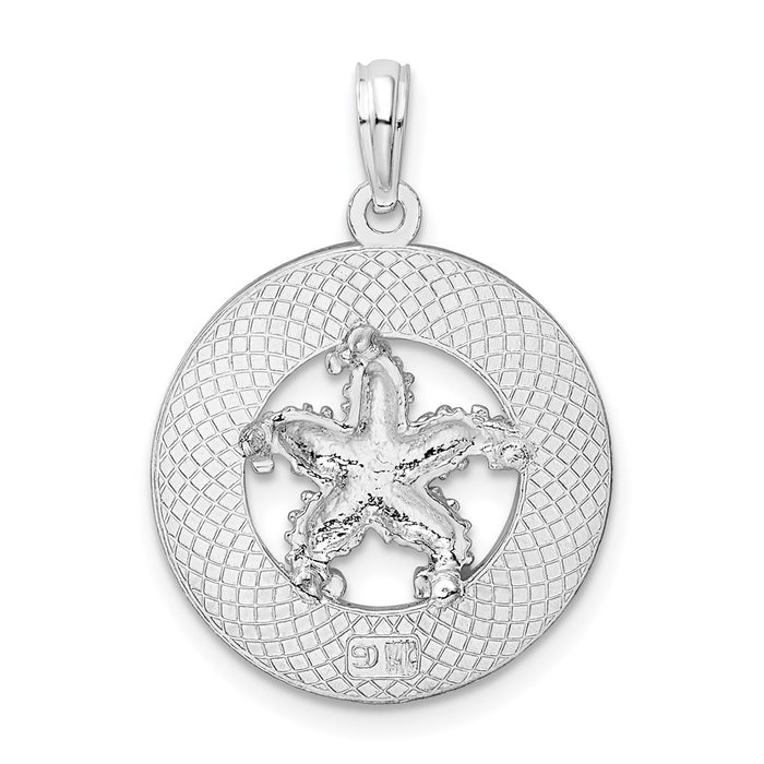 Million Charms 925 Sterling Silver Travel  Charm Pendant, Turks & Caicos On Round Frame with Starfish Center