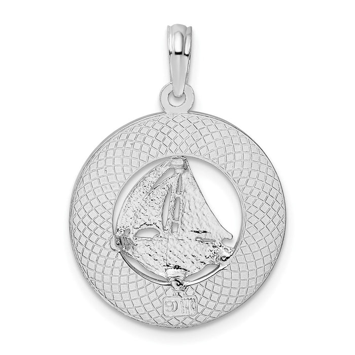 Million Charms 925 Sterling Silver Travel Charm Pendant, Turks & Caicos On Round Frame with Sailboat Center