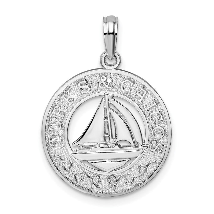 Million Charms 925 Sterling Silver Travel Charm Pendant, Turks & Caicos On Round Frame with Sailboat Center
