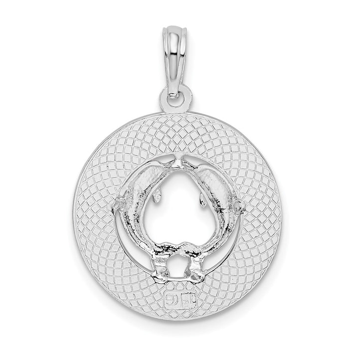 Million Charms 925 Sterling Silver Travel Charm Pendant, Turks & Caicos On Round Frame with Dolphins In Center