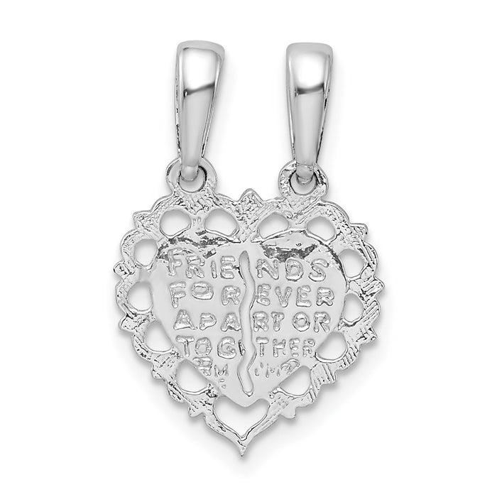 Million Charms 925 Sterling Silver Charm Pendant, Small Best Friends Heart, Breakable