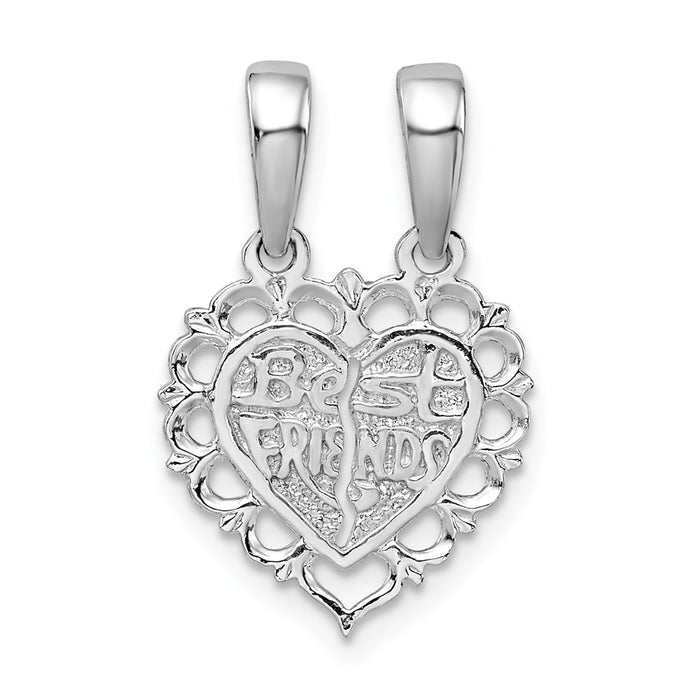 Million Charms 925 Sterling Silver Charm Pendant, Small Best Friends Heart, Breakable