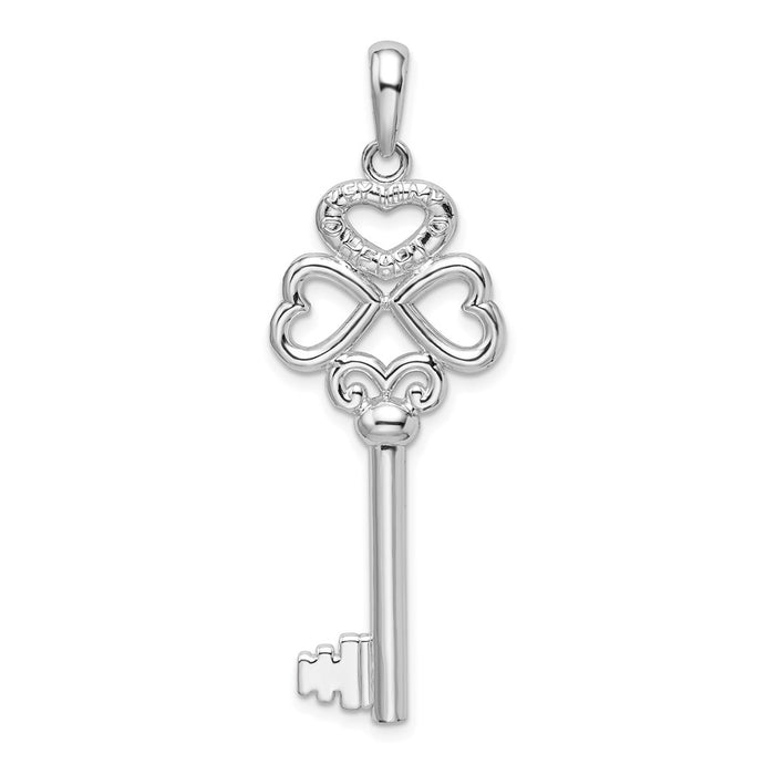 Million Charms 925 Sterling Silver Charm Pendant, Triple Heart Key with Key To My Heart