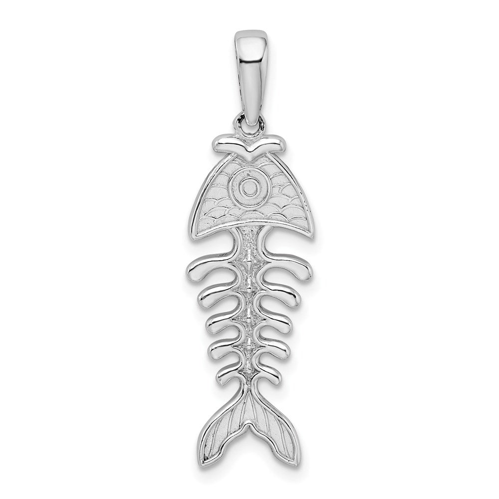 Million Charms 925 Sterling Silver Sea Life Nautical Charm Pendant, 3-D Fishbone Pendant, Textured & High Polish
