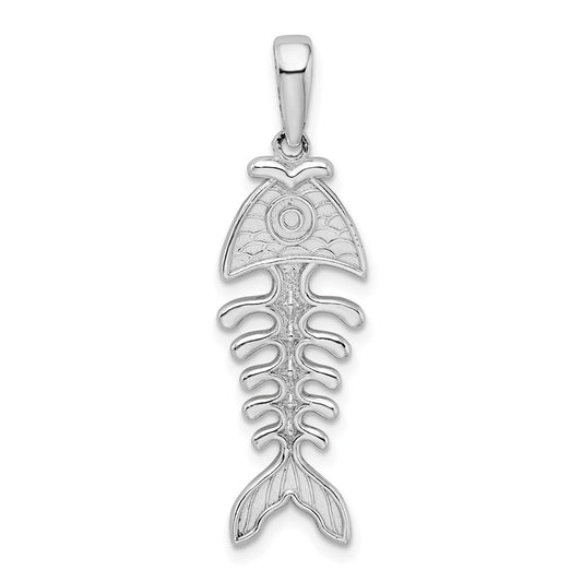 Million Charms 925 Sterling Silver Sea Life Nautical Charm Pendant, 3-D Fishbone Pendant, Textured & High Polish