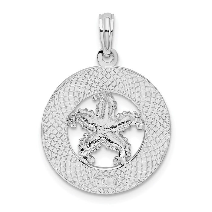 Million Charms 925 Sterling Silver Travel  Charm Pendant, Siesta Key, Fl On Round Frame with Starfish Center