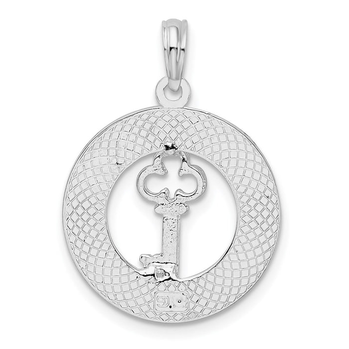 Million Charms 925 Sterling Silver Travel Charm Pendant, Siesta Key, FL On Round Frame with Key Center