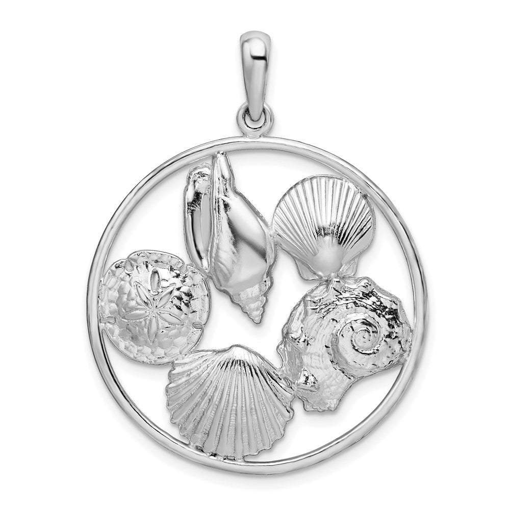Million Charms 925 Sterling Silver Nautical Sea Life  Charm Pendant, Shell Cluster In Round Frame