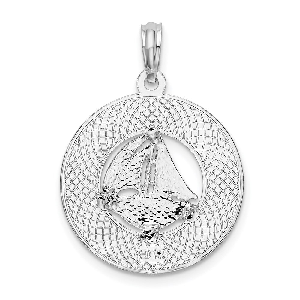 Million Charms 925 Sterling Silver Travel Charm Pendant, Key West On Round Frame with Sailboat Center