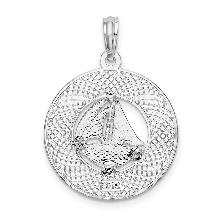 Million Charms 925 Sterling Silver Travel Charm Pendant, Key West On Round Frame with Sailboat Center