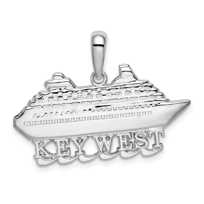 Million Charms 925 Sterling Silver Travel Charm Pendant, Key West Cruise Ship With Waves, High Polish & 2-D