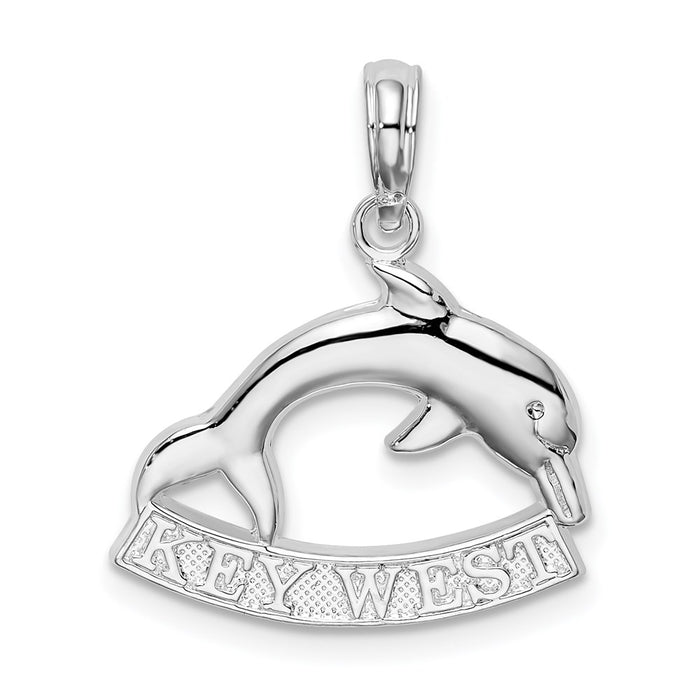 Million Charms 925 Sterling Silver Nautical Sea Life  Charm Pendant, Key West Under High Polish Dolphin, 2-D