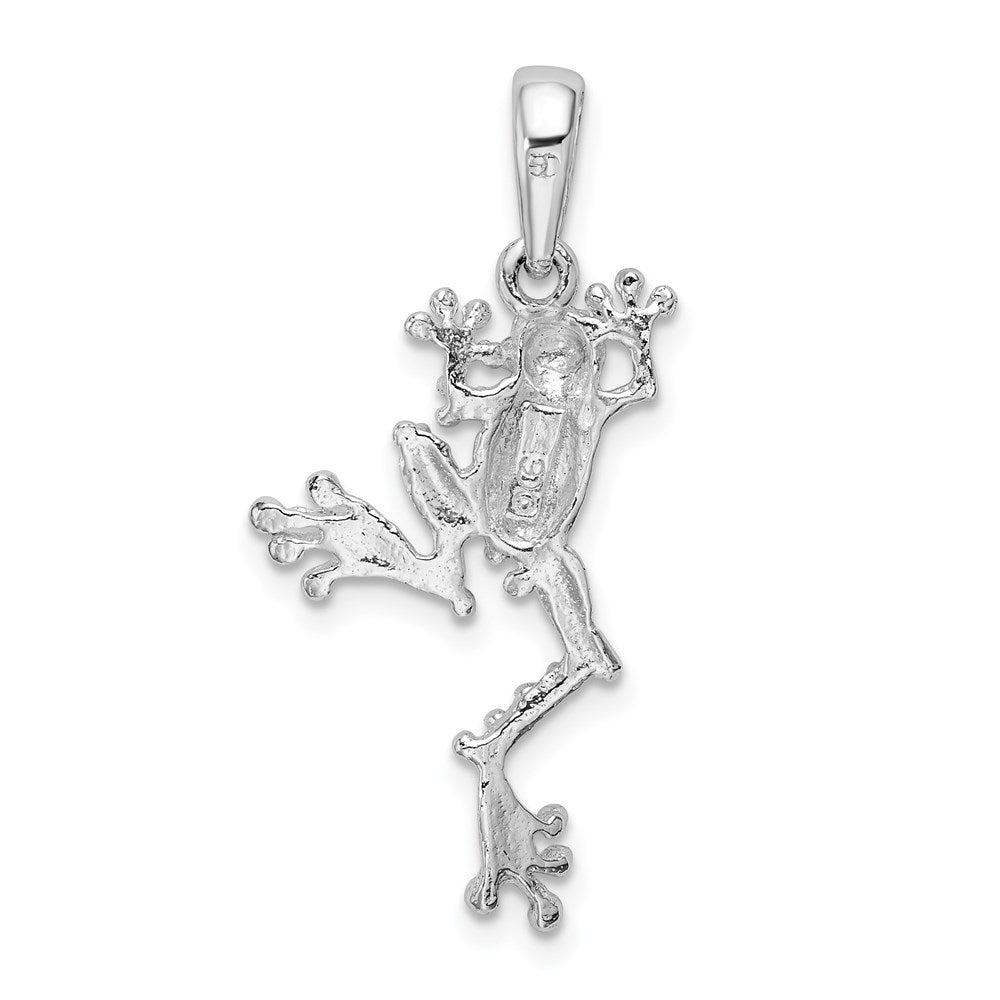 Million Charms 925 Sterling Silver Animal Charm Pendant, Frog with Textured & Extended Left Leg, 2-D
