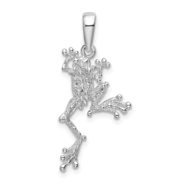 Million Charms 925 Sterling Silver Animal Charm Pendant, Frog with Textured & Extended Left Leg, 2-D