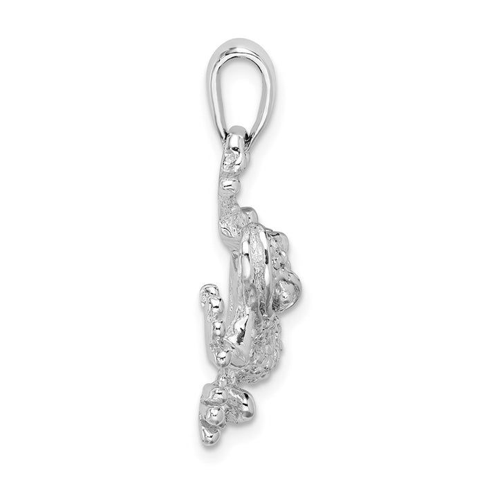 Million Charms 925 Sterling Silver Animal Charm Pendant, Frog Hanging From Right Leg with Textured Back