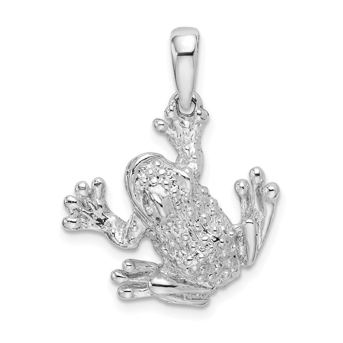 Million Charms 925 Sterling Silver Animal Charm Pendant, Frog Hanging From Right Leg with Textured Back