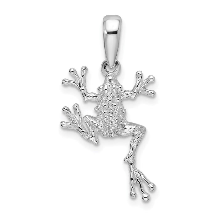 Million Charms 925 Sterling Silver Animal Charm Pendant, Small Frog with Extended Right Leg, Textured & 2-D