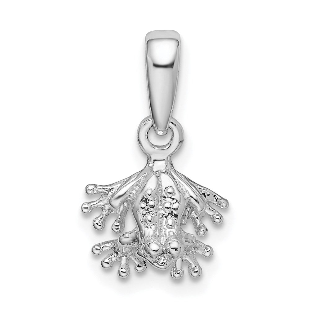 Million Charms 925 Sterling Silver Animal Charm Pendant, Small 3-D Mini Frog Facing Down, Textured & 2-D