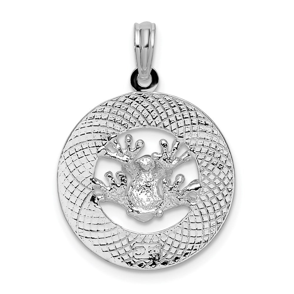 Million Charms 925 Sterling Silver Travel Charm Pendant, Puerto Rico On Round Frame with Frog Center