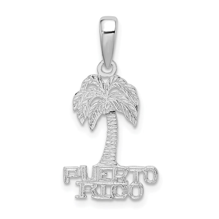 Million Charms 925 Sterling Silver Travel Charm Pendant, Small Puerto Rico Under Palm Tree, Flat