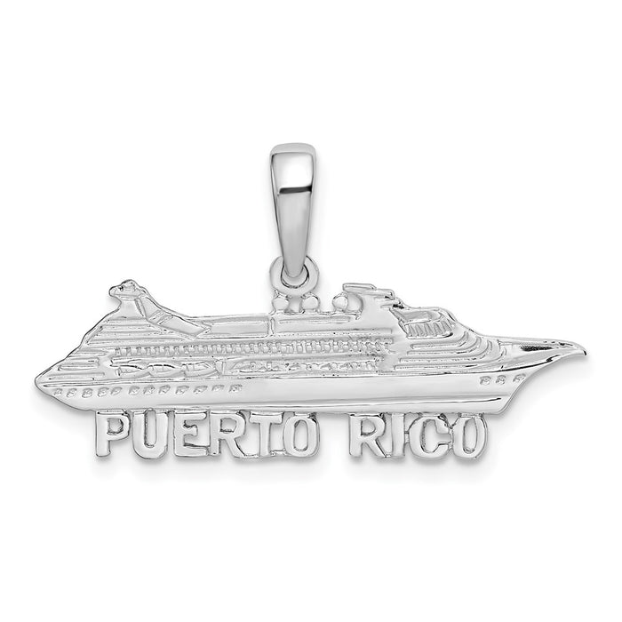 Million Charms 925 Sterling Silver Travel Charm Pendant, Puerto Rico Under Cruise Ship, High Polish & Flat