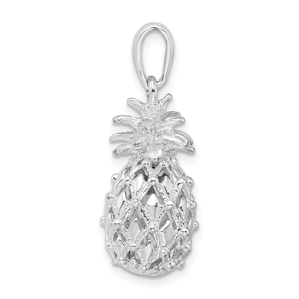 Million Charms 925 Sterling Silver Charm Pendant, Medium 3-D Pineapple, Cut-Out, High Polish & Textured