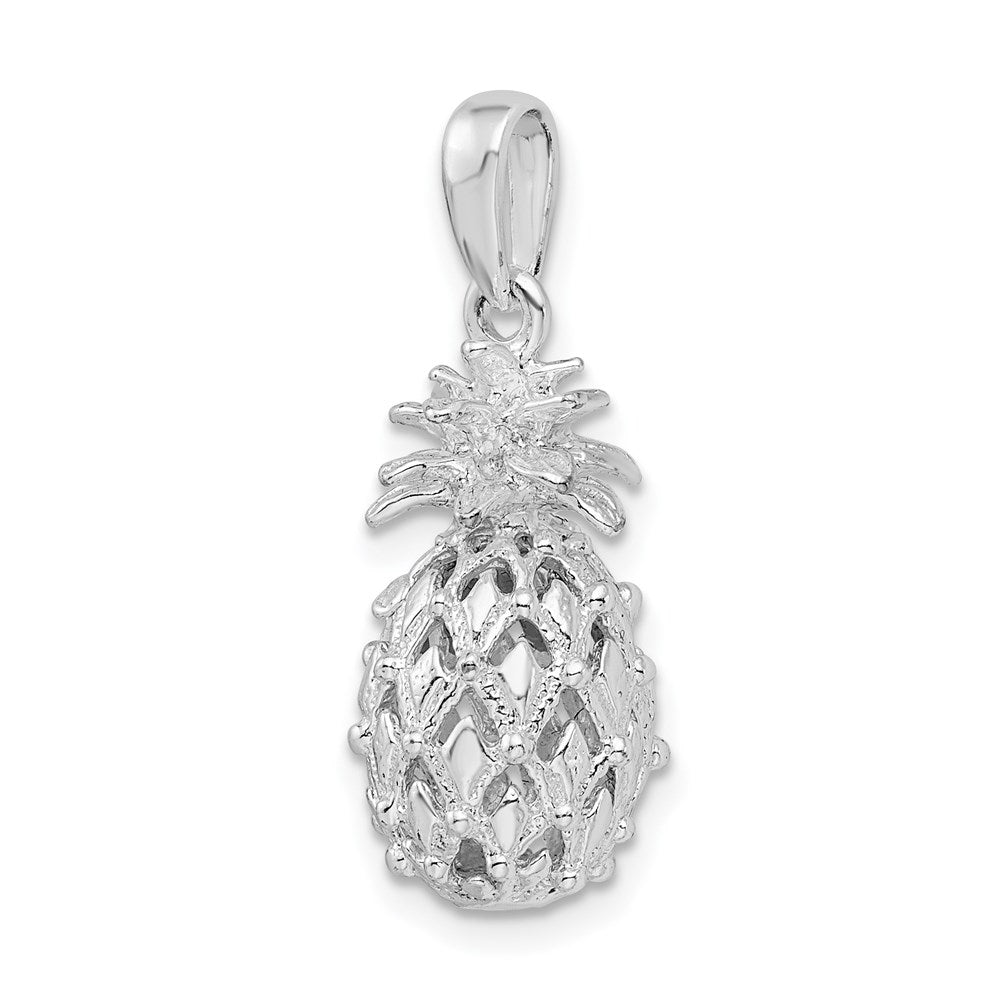 Million Charms 925 Sterling Silver Charm Pendant, Medium 3-D Pineapple, Cut-Out, High Polish & Textured