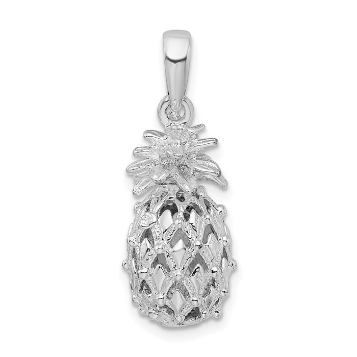 Million Charms 925 Sterling Silver Charm Pendant, Medium 3-D Pineapple, Cut-Out, High Polish & Textured