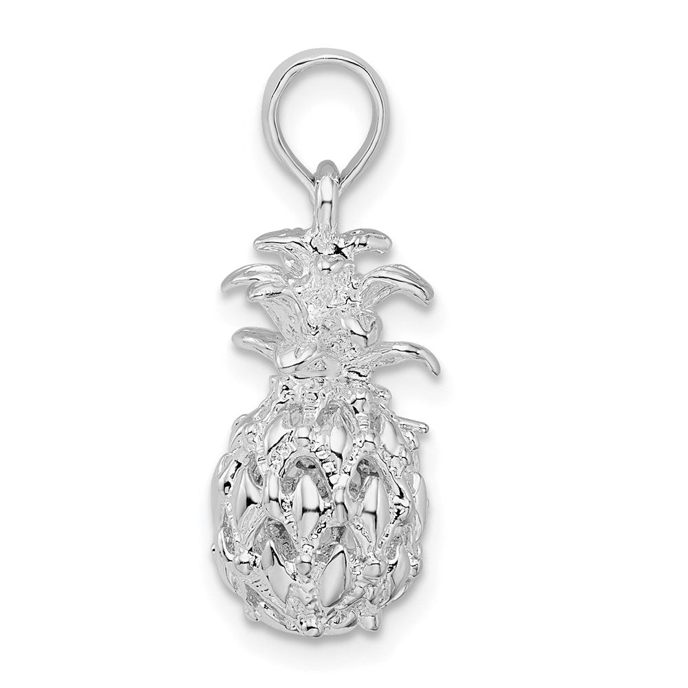 Million Charms 925 Sterling Silver Charm Pendant, Small 3-D Pineapple, Cut-Out, High Polish & Textured