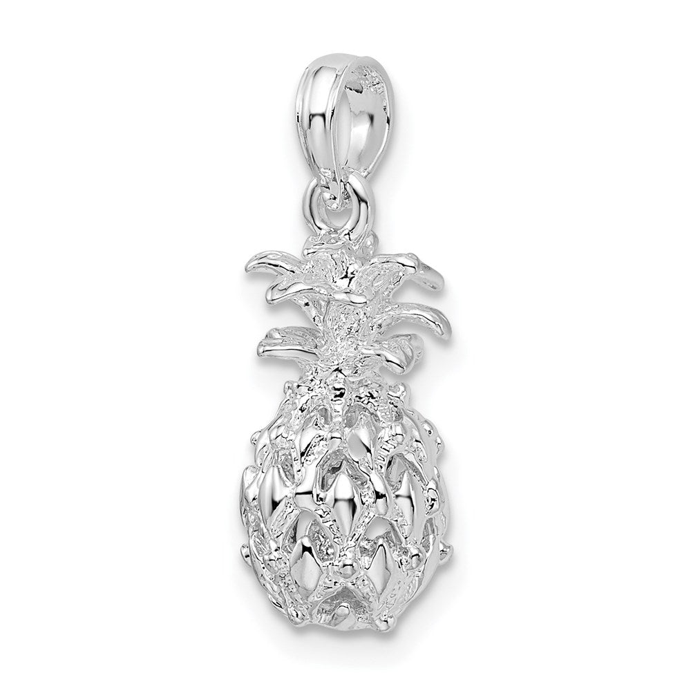 Million Charms 925 Sterling Silver Charm Pendant, Small 3-D Pineapple, Cut-Out, High Polish & Textured